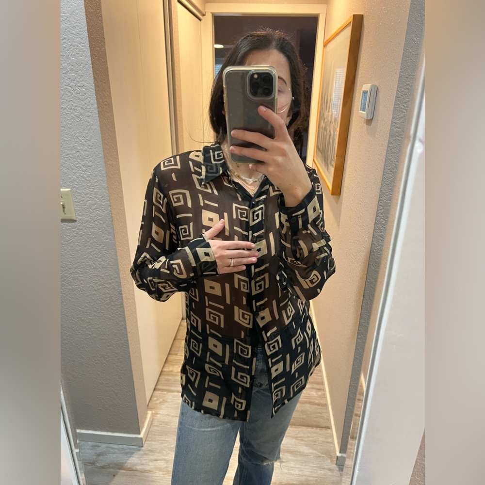 B&W SILK CHIFFON BLOUSE
